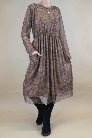 Made in Italy Essential Mesh Dress Micro Leopard Naturals //N40